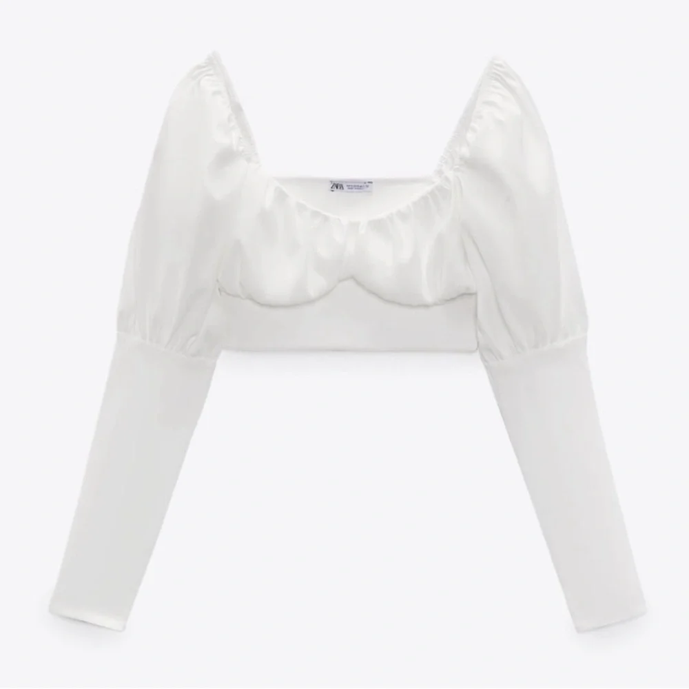 Zara White Puff Sleeve Crop Top Blouse